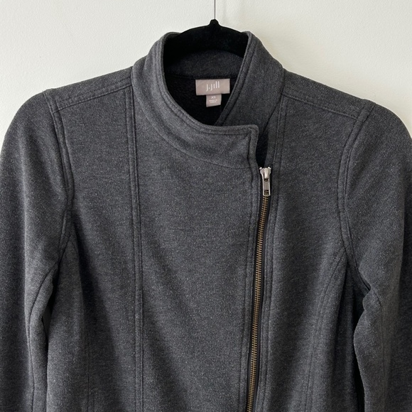 J Jill Charcoal Gray Cotton Terry Knit Zip Jacket - Picture 3 of 16